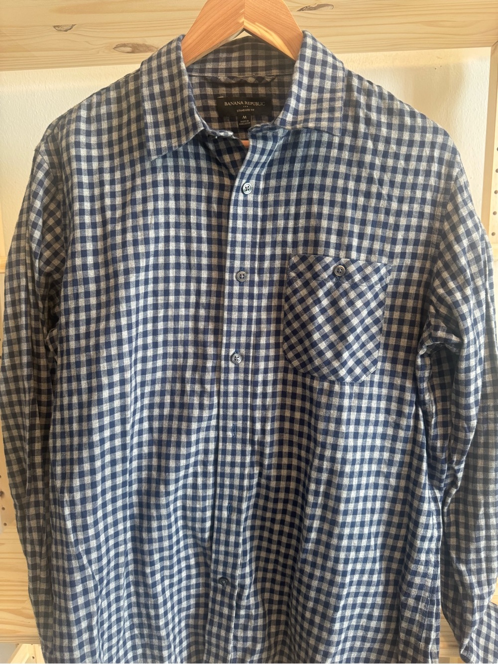 Banana Republic Navy and White Gingham Button-Down Shirt